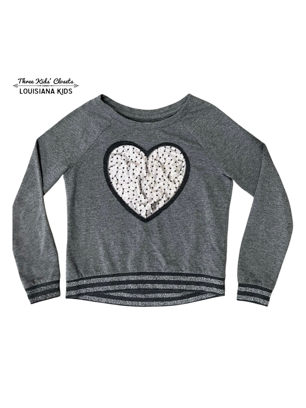 Epic Threads S Grey & Black Metallic Silver Heart Appliqué Sweatshirt